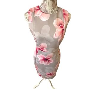 Calvin Klein Floral Sheath Dress Pink Gray Sleeveless Back Zip Size 6
